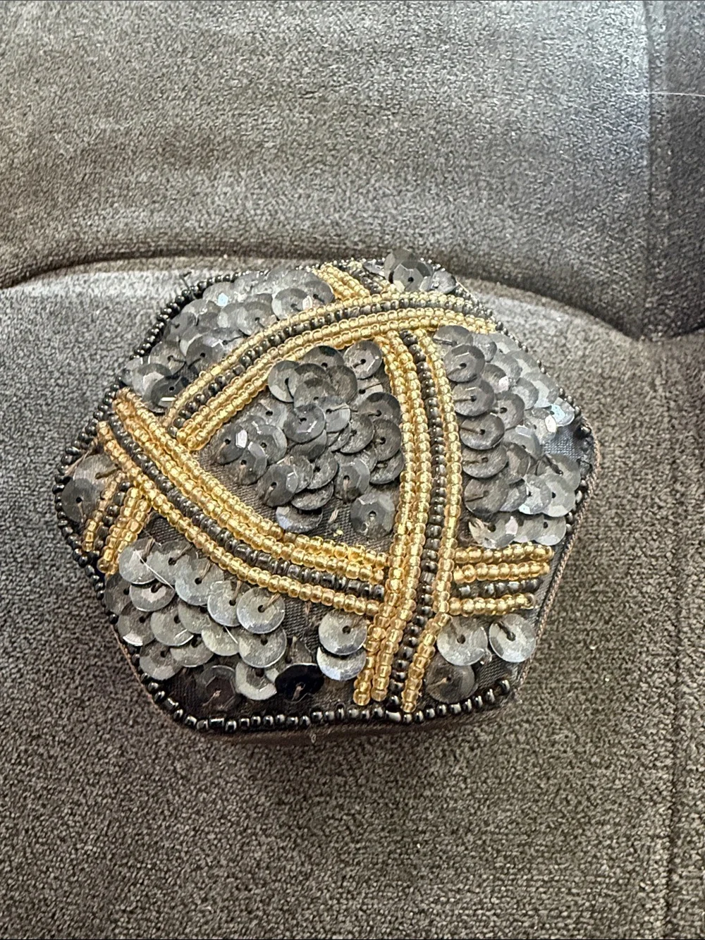 Gold and Silver Beaded Sequin trinket box- Moroccan
